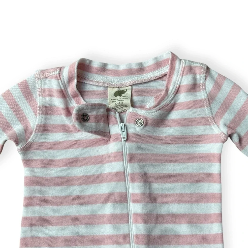 Monica + Andy 6-9M‎ Organic Cotton Pink & White Striped Zip Footed Pajamas